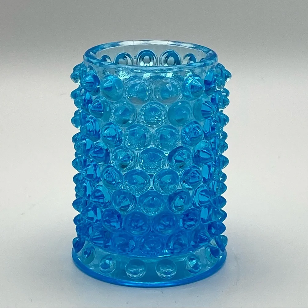 Vintage Aqua Blue Hobnail Toothpick Holder 2.5” Bumpy Pressed Glass Small Chip